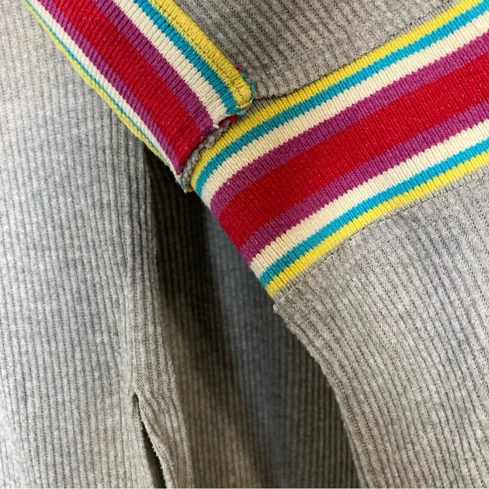 FP Feeling Magical Grey Ribbed Oversized Tunic Crochet Collar Racing Stripe - Picture 9 of 13